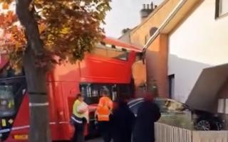 A video clip on social media showed the bus crashed into a house