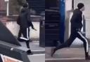 A male appears to be carrying a knife in the footage