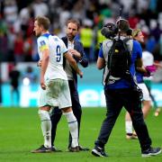 Gareth Southgate and Harry Kane celebrate England's win over Senegal at the World Cup