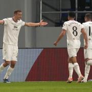 Tomas Soucek celebrates netting West Ham's late winner in Serbia