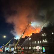 The scene of the huge fire in Forest Gate Police Station yesterday (March 6)