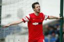 O's David Mooney celebrates one of his goals at Chesterfield. Pic: Simon O'Connor