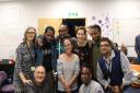 Sally Phillips with clients and staff at the Rix Centre Picture: UEL