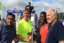 Christine Ohuruogu with Sir Robin Wales and Cllrs Forhad Hussain and Ken Clark at the Great Newham London Run
