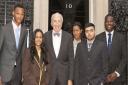 Students from east London schools and colleges with Lord Young at Number 10