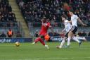 Dan Agyei scores for Leyton Orient against Bolton Wanderers. Picture: TGS PHOTO