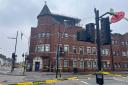 The police station roof (as seen yesterday) has been destroyed by fire
