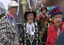 The queen with Newham's Pearly King and Queen George Davison and Angela in Green Street during Her Majesty's Silver Jubilee visit.