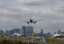 A plane coming in to land at London City Airport
