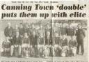 A newspaper clipping of the Canning Town squad that won the London and Essex Cup in the same season.