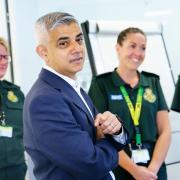 Mayor of London Sadiq Khan talks with paramedic staff during the opening of the London Ambulance Service's new Brentside Training Centre in west London