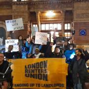 Newham members of London Renters Union demonstrate outside a council meeting