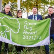 Members of the team taking care of Queen Elizabeth Olympic Park which has been awarded a Green Fllag. L-R: Chris Moran, Ruth Lin Wong Holmes, Terry Burns and Chris James.