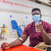 Albert Mensah after giving plasma at the donor centre in Westfield Stratford City.