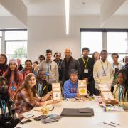 V&A East director Gus Casely-Hayford (centre) with students at Big Creative Education College in Walthamstow