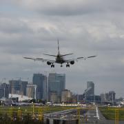 A plane coming in to land at London City Airport