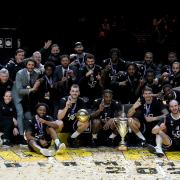 London Lions celebrate winning the BBL Cup in January