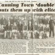 A newspaper clipping of the Canning Town squad that won the London and Essex Cup in the same season.