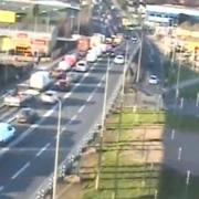 Traffic queues on Lodge Avenue West after a crash on the A13 yesterday (January 9)