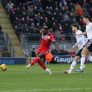 Dan Agyei scores for Leyton Orient against Bolton Wanderers. Picture: TGS PHOTO