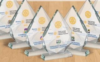 Trophies for last year's East London Community Heroes Awards winners.