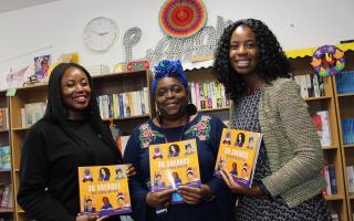 Custom House Bookshop owner, Denise Evans-Barr (middle), with Anu Adebogun (left) and Cllr Thelma Odoi (right)