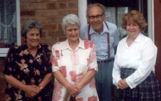 The Gletherow sisters, Sheila Nemeth, Violet Morgan and Edie Howsego, pictured with Violet's husband, Bill Morgan