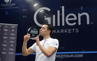 Fares Dessouky celebrates winning the 2022 GillenMarkets Canary Wharf Classic