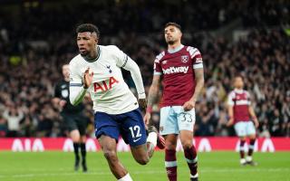 Emerson Royal wheels away after giving Tottenham the lead against West Ham