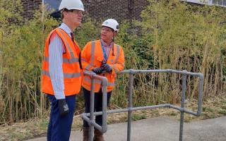MP Sir Stephen Timms shown around Beckton sewage works by manager Thiago Campos
