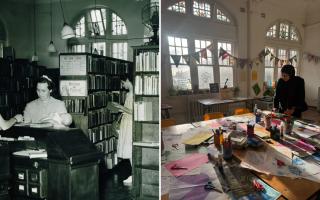 Manor Park Library in 1946 (Image: Newham Heritage Centre) and 
Rabbits Road Press in 2026 Image: OOMK)